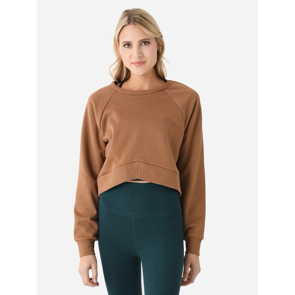 Beyond Yoga Uplift Cropped Crewneck Pullover Sweatshirt Brown Tan Womens XS
